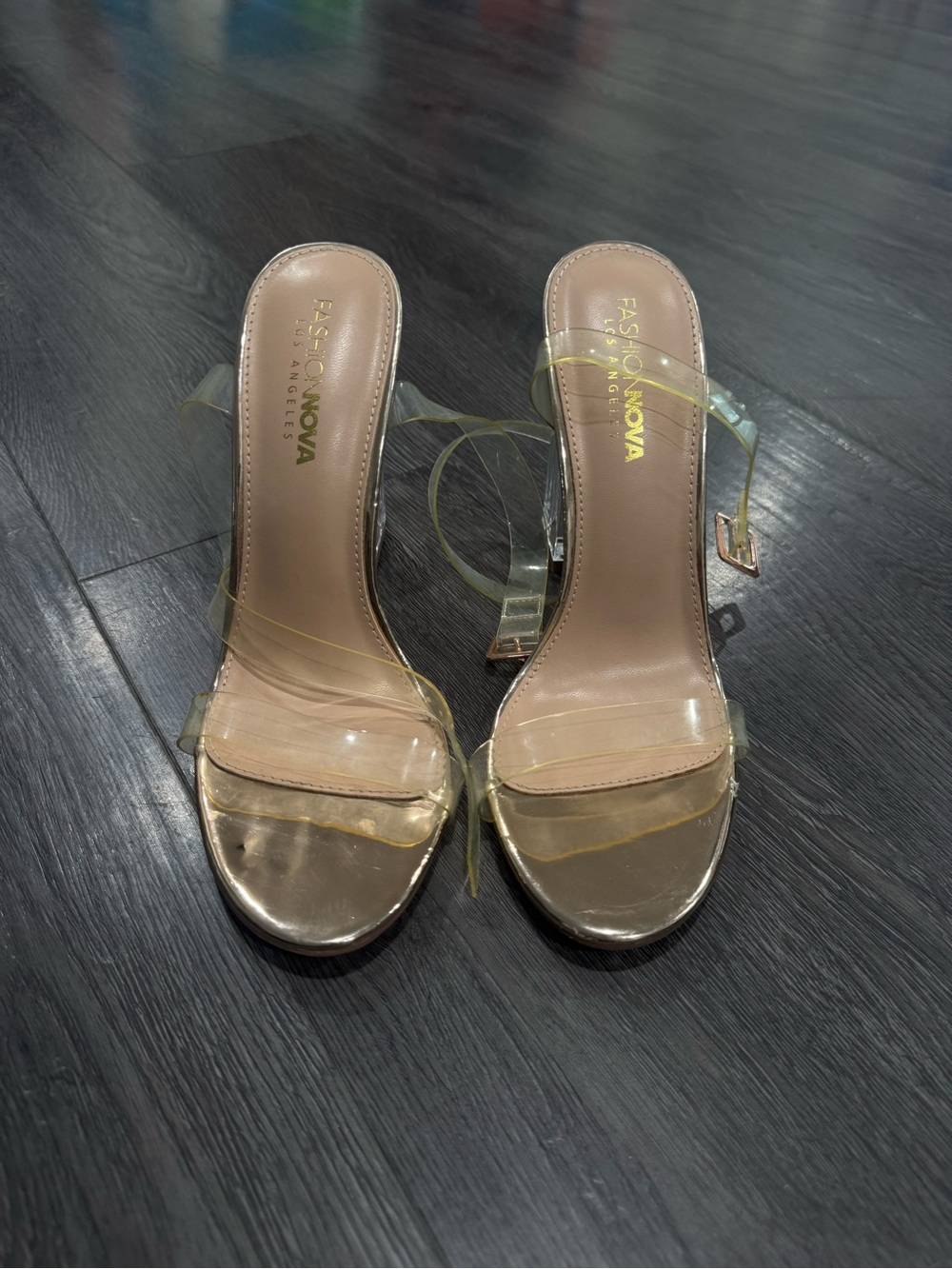 Fashion Nova Nude Clear Strap Heeled Sandals